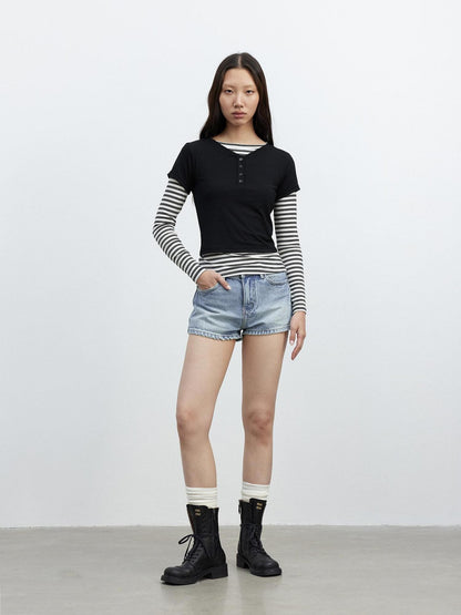 AFTADAWN Striped Layered Two Piece Splice Women&