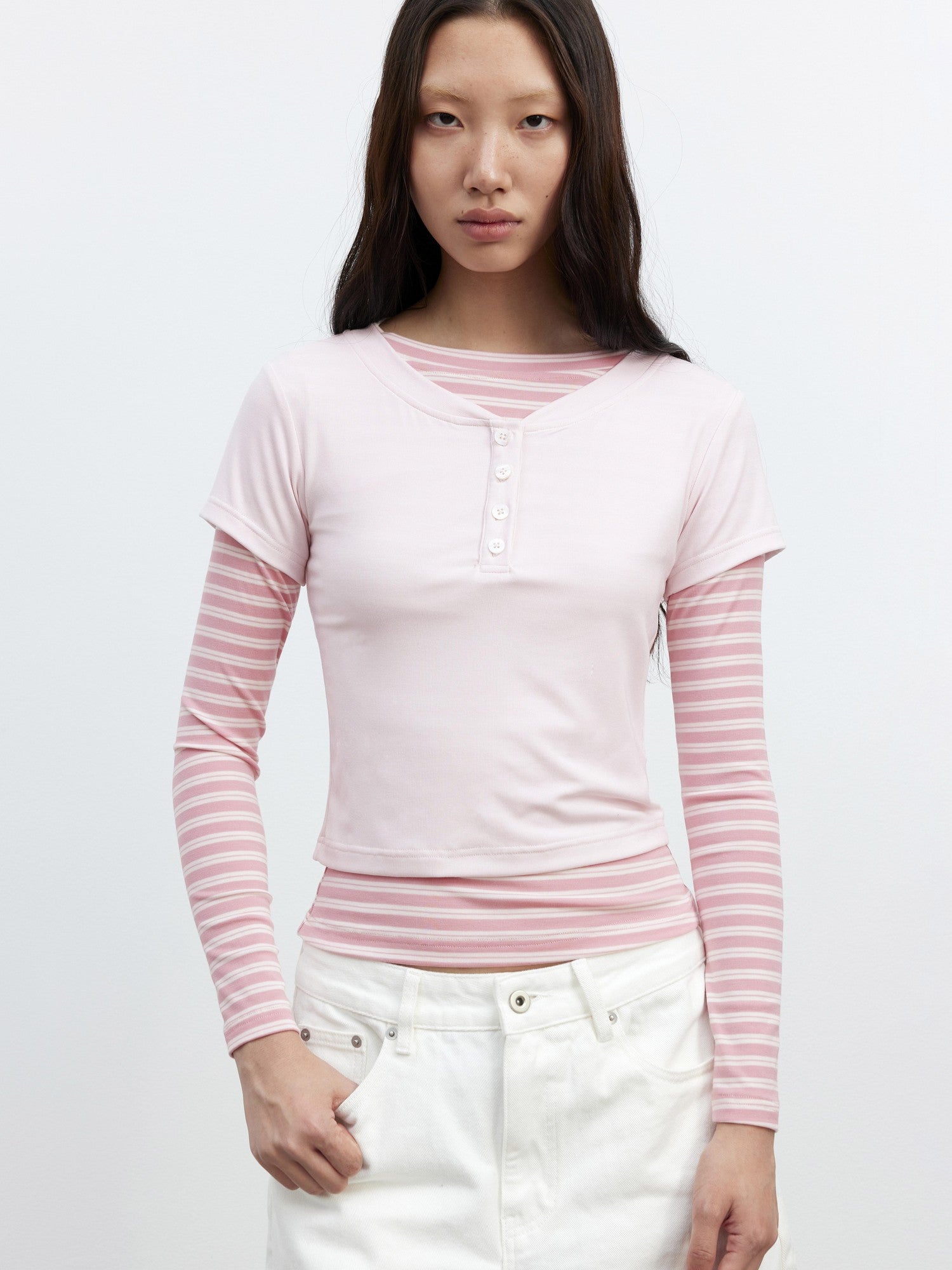 AFTADAWN Striped Layered Two Piece Splice Women&