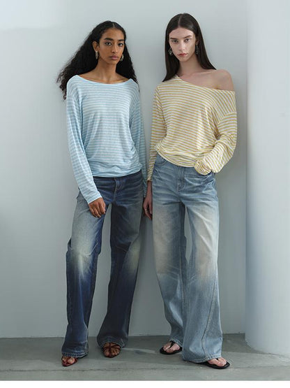 AFTADAWN Striped Multifunction Cotton Blend Oversized Top