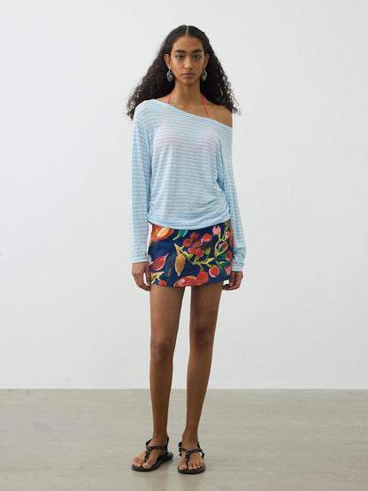 AFTADAWN Striped Multifunction Cotton Blend Oversized Top