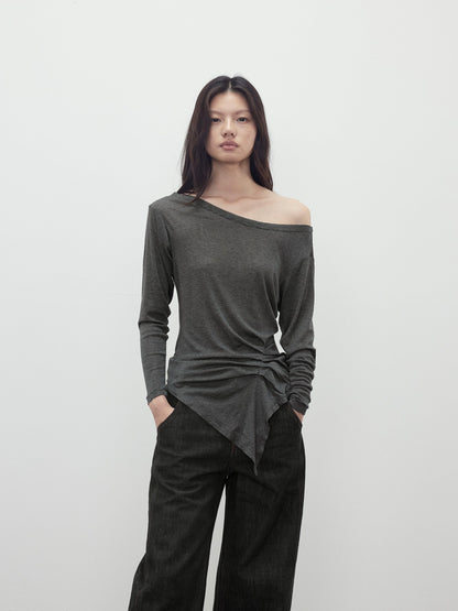 AFTADAWN Striped Pleated Asymmetric Off Shoulder Women&