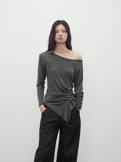 AFTADAWN Striped Pleated Asymmetric Off Shoulder Women&