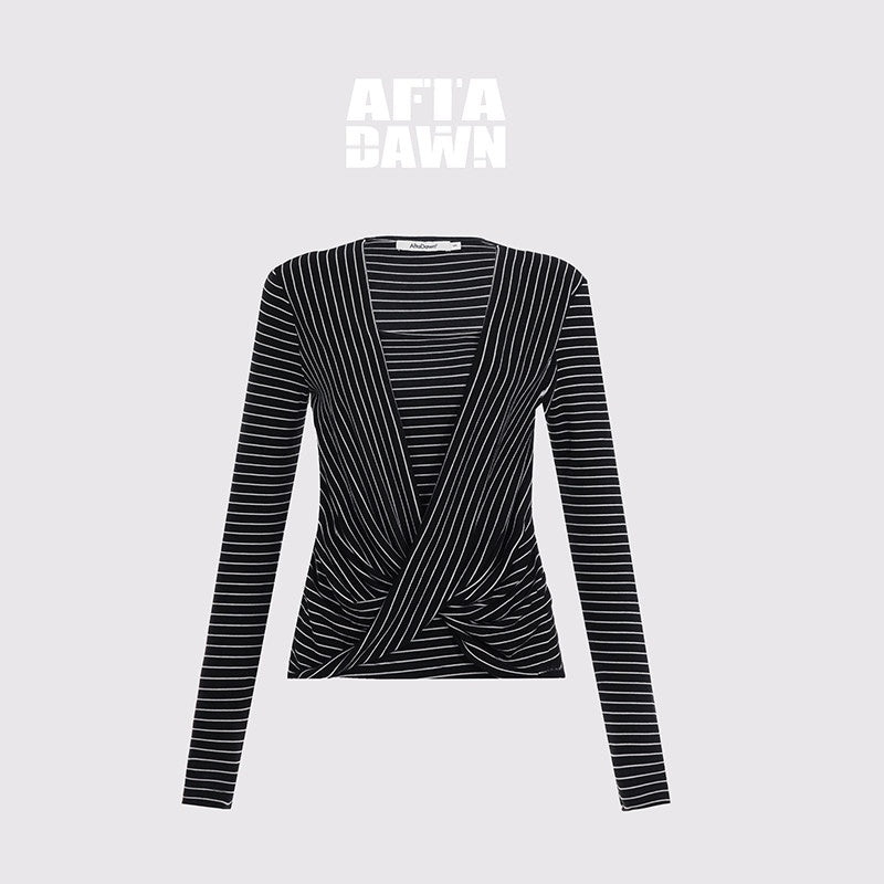 AFTADAWN_Striped_Pleated_Crossover_Drape_Neck_Women&