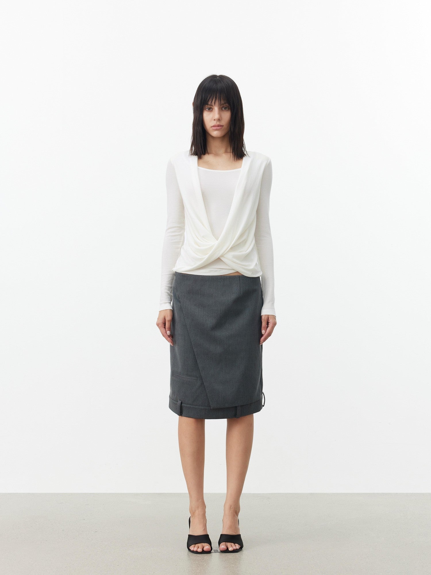 AFTADAWN Striped Pleated Crossover Drape Neck Women&