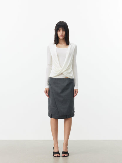 AFTADAWN Striped Pleated Crossover Drape Neck Women&
