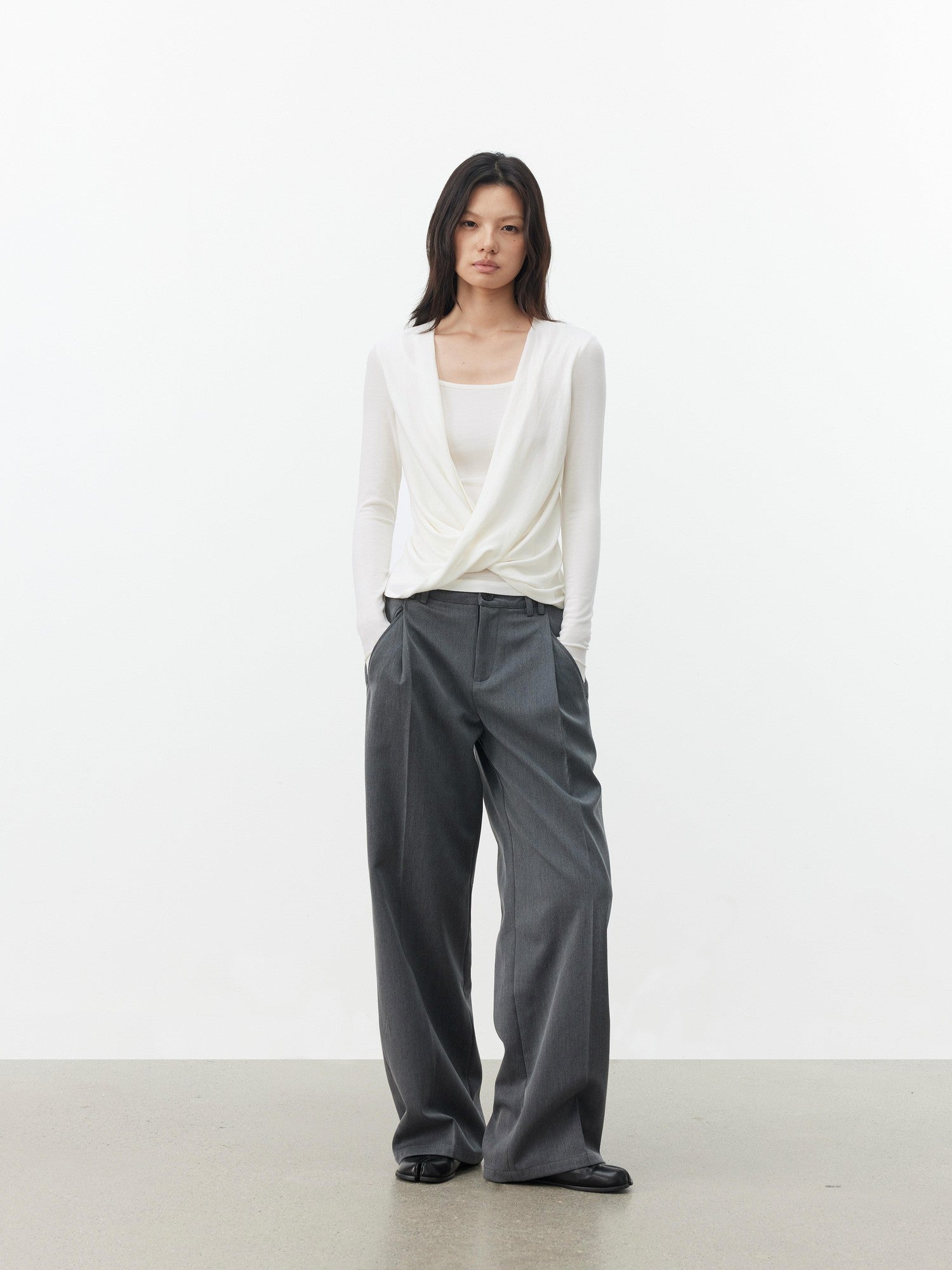AFTADAWN Striped Pleated Crossover Drape Neck Women&