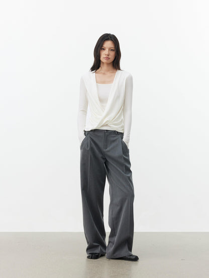 AFTADAWN Striped Pleated Crossover Drape Neck Women&