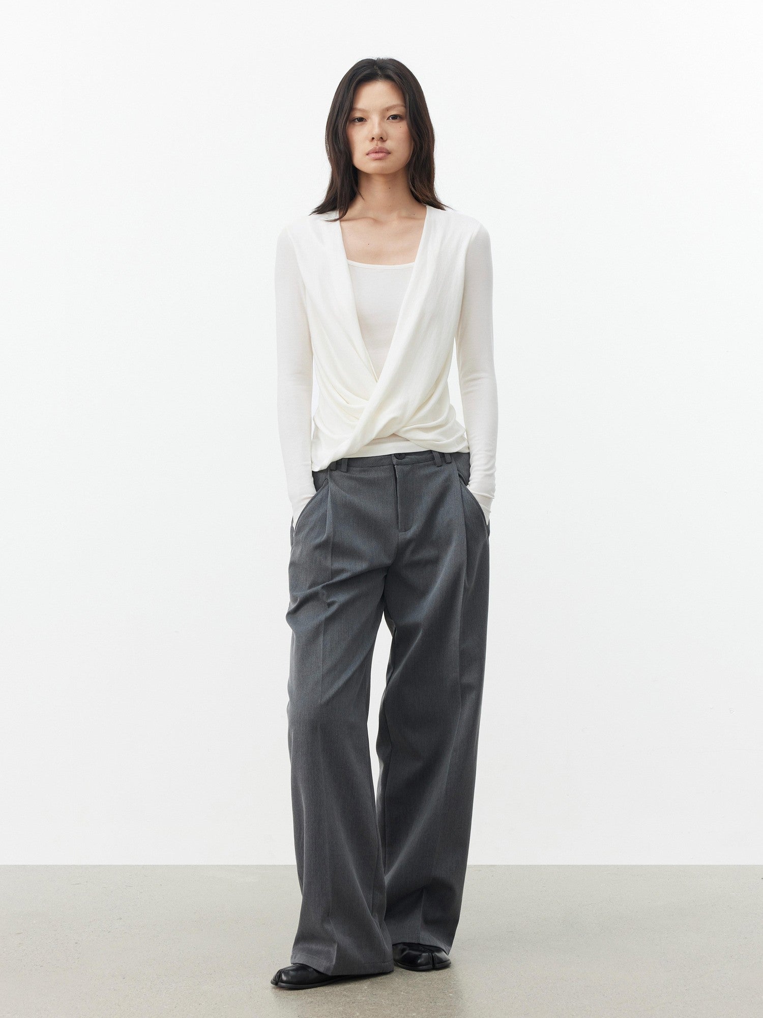 AFTADAWN Striped Pleated Crossover Drape Neck Women&