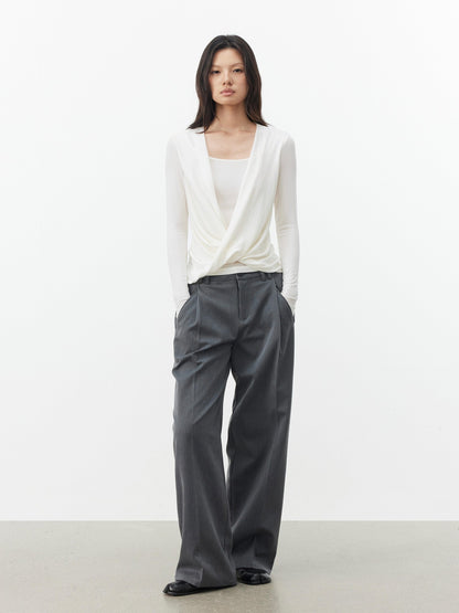 AFTADAWN Striped Pleated Crossover Drape Neck Women&
