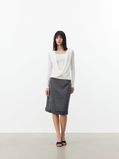 AFTADAWN Striped Pleated Crossover Drape Neck Women&