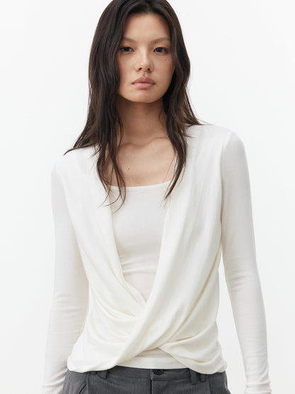 AFTADAWN Striped Pleated Crossover Drape Neck Women&