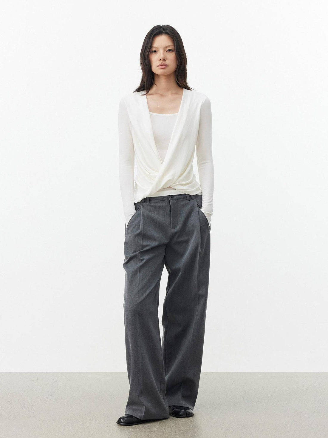 AFTADAWN Striped Pleated Crossover Drape Neck Women&