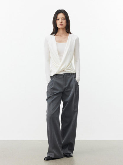 AFTADAWN Striped Pleated Crossover Drape Neck Women&