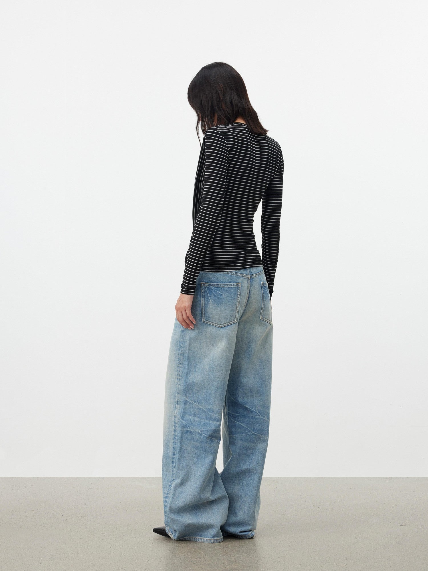 AFTADAWN Striped Pleated Crossover Drape Neck Women&