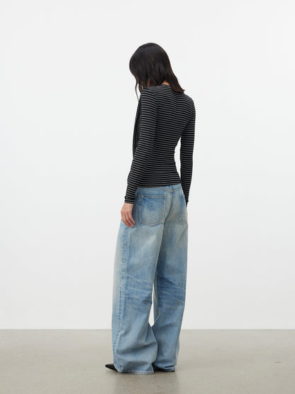 AFTADAWN Striped Pleated Crossover Drape Neck Women&