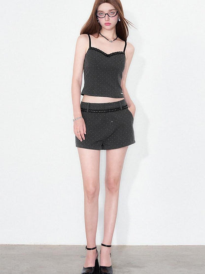AFTADAWN Striped Rhinestone Cropped Camisole Women&
