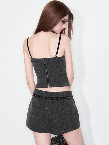 AFTADAWN Striped Rhinestone Cropped Camisole Women&