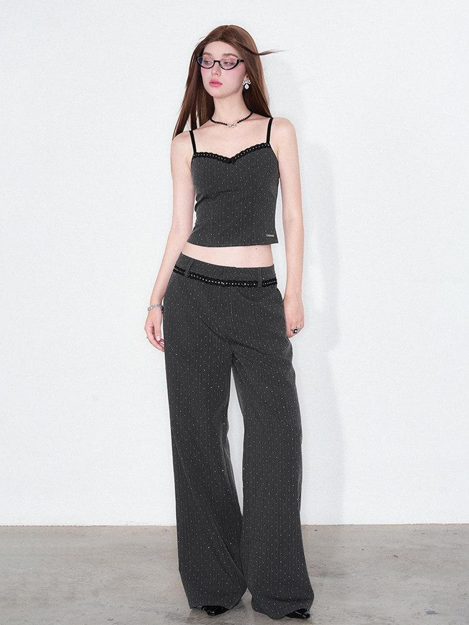 AFTADAWN Striped Rhinestone Cropped Camisole Women&