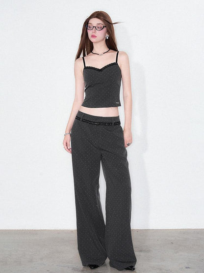 AFTADAWN Striped Rhinestone Cropped Camisole Women&