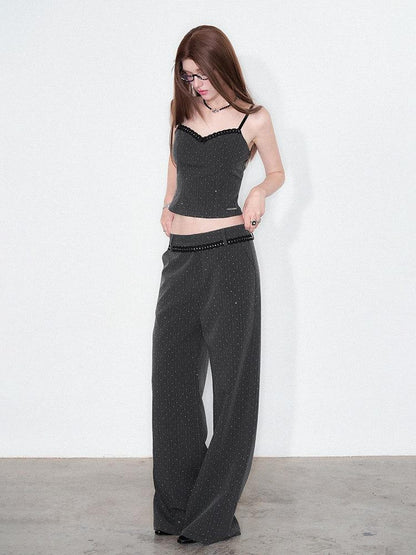 AFTADAWN Striped Rhinestone Cropped Camisole Women&