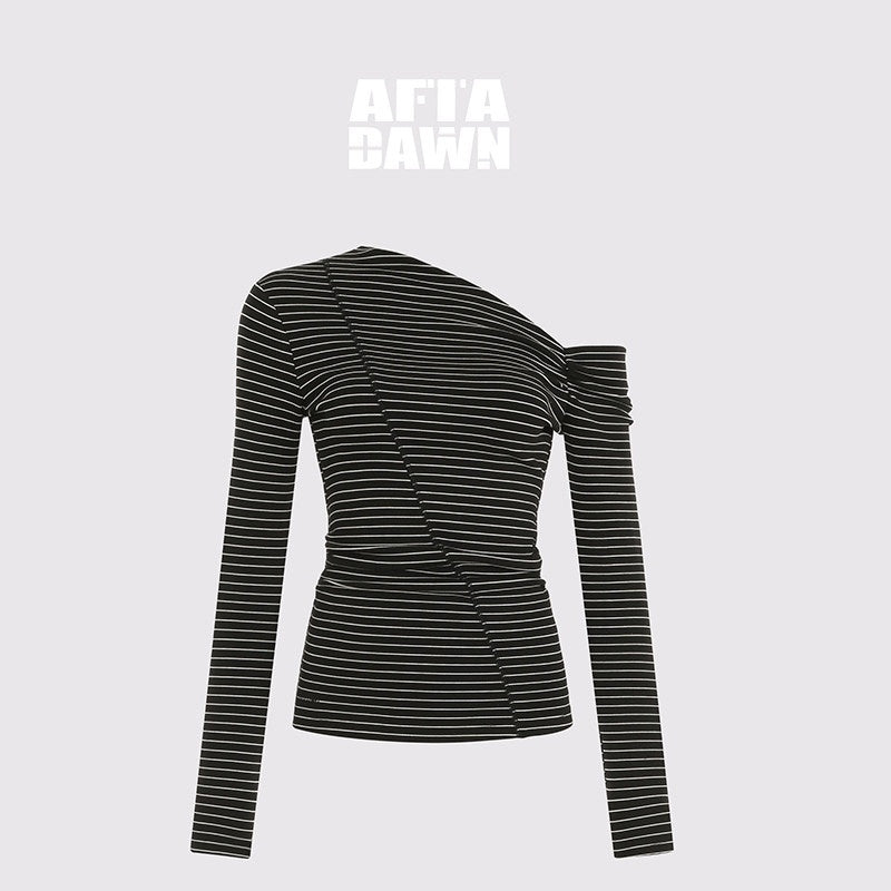 AFTADAWN_Striped_Ruched_Off_Shoulder_Asymmetric_Women&