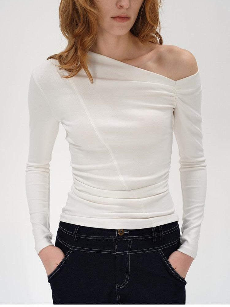 AFTADAWN Striped Ruched Off Shoulder Asymmetric Women&
