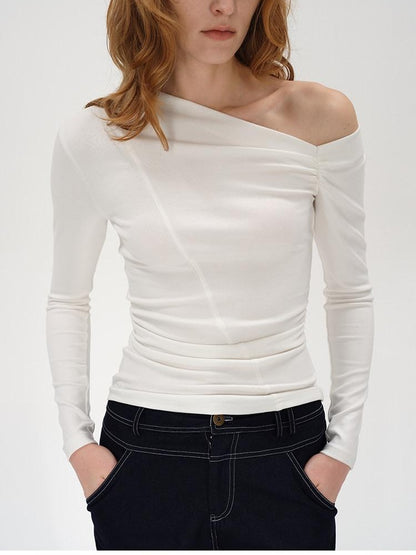 AFTADAWN Striped Ruched Off Shoulder Asymmetric Women&