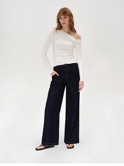AFTADAWN Striped Ruched Off Shoulder Asymmetric Women&
