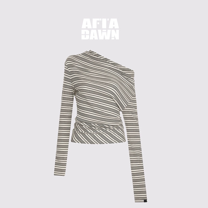AFTADAWN_Striped_Stacked_Neck_Asymmetric_Two_Way_Long_Sleeve_T-shirt_MISSTT