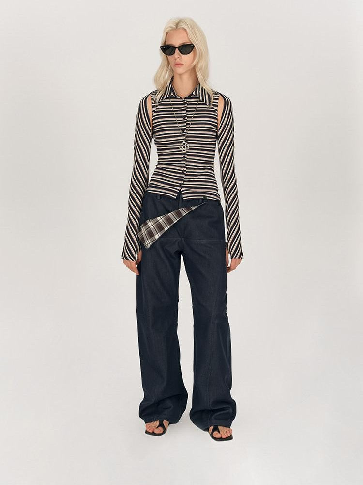 AFTADAWN Striped Tie Two Way Henley Slim Women&