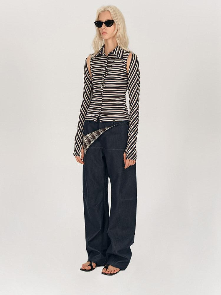 AFTADAWN Striped Tie Two Way Henley Slim Women&