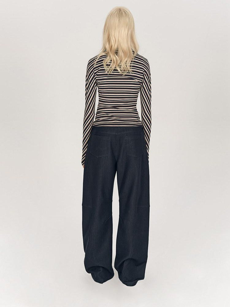 AFTADAWN Striped Tie Two Way Henley Slim Women&