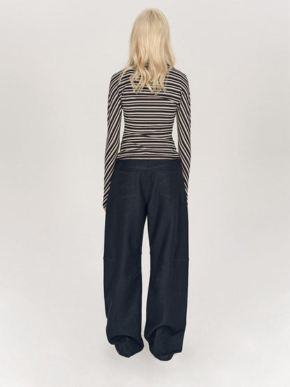 AFTADAWN Striped Tie Two Way Henley Slim Women&