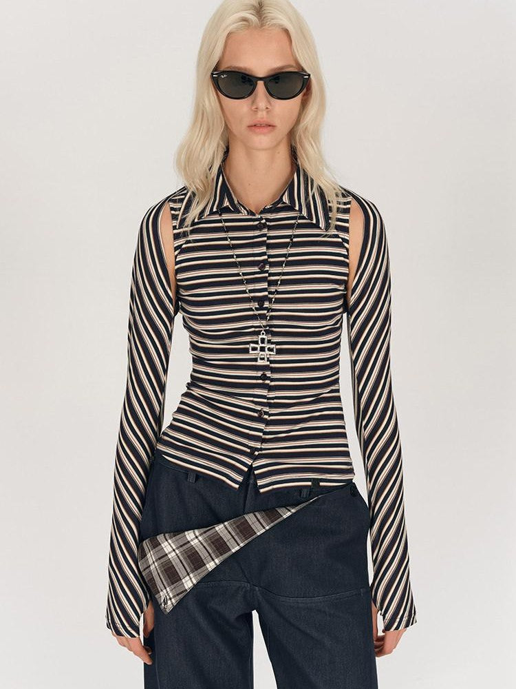 AFTADAWN Striped Tie Two Way Henley Slim Women&
