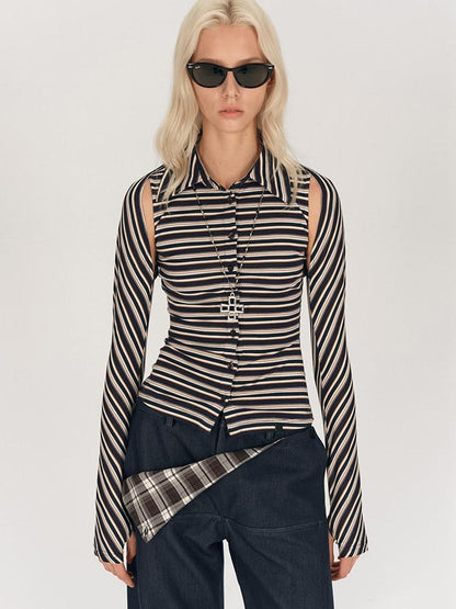 AFTADAWN Striped Tie Two Way Henley Slim Women&