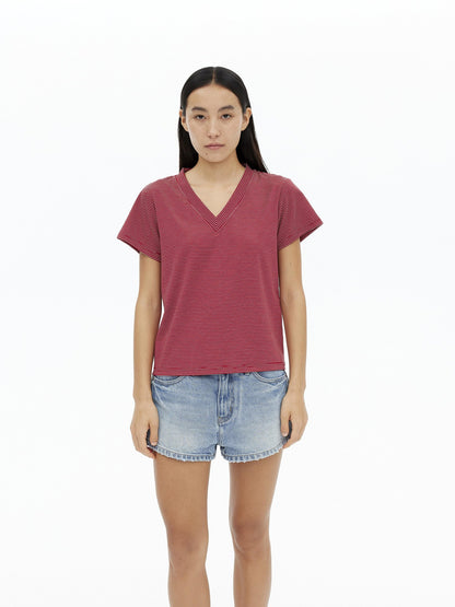 AFTADAWN Striped V-neck Drapey Wrinkle Resistant Women&