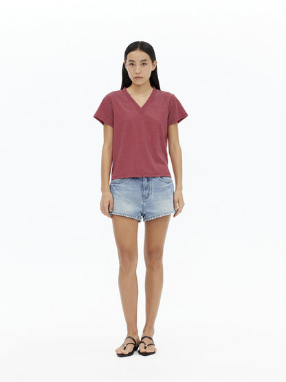 AFTADAWN Striped V-neck Drapey Wrinkle Resistant Women&