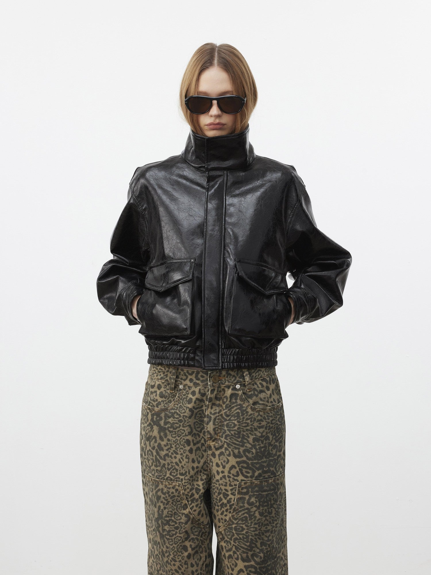 AFTADAWN Structured Crackle Texture Lapel Padded Women&
