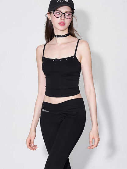 AFTADAWN Studded Cami Micro Flare High Stretch Pants Women&