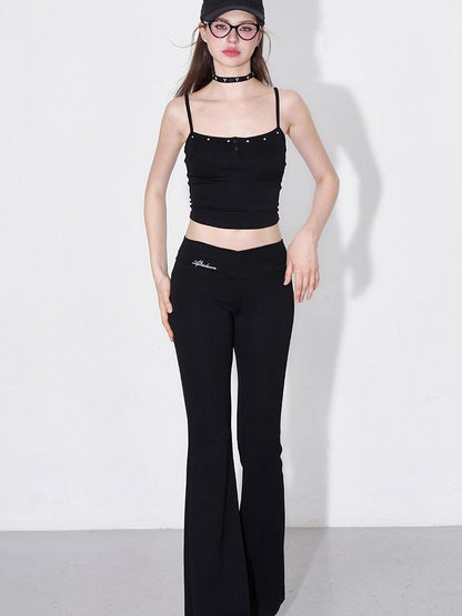 AFTADAWN Studded Cami Micro Flare High Stretch Pants Women&