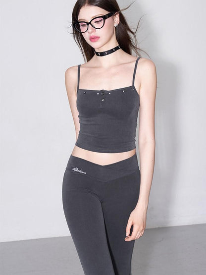 AFTADAWN Studded Cami Micro Flare High Stretch Pants Women&