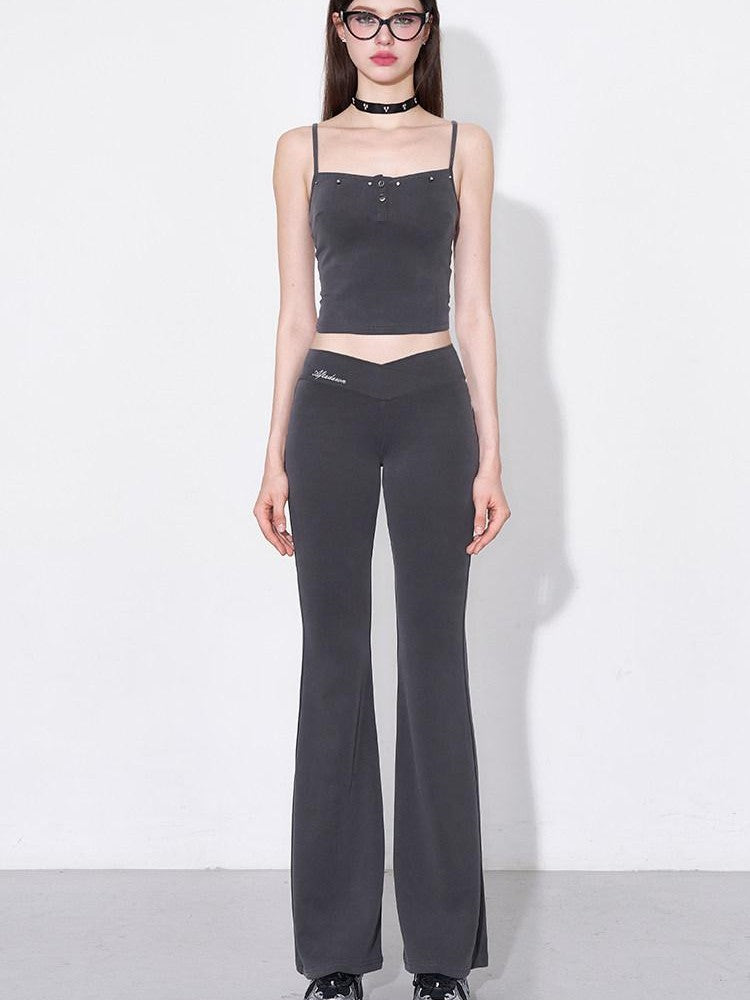 AFTADAWN Studded Cami Micro Flare High Stretch Pants Women&