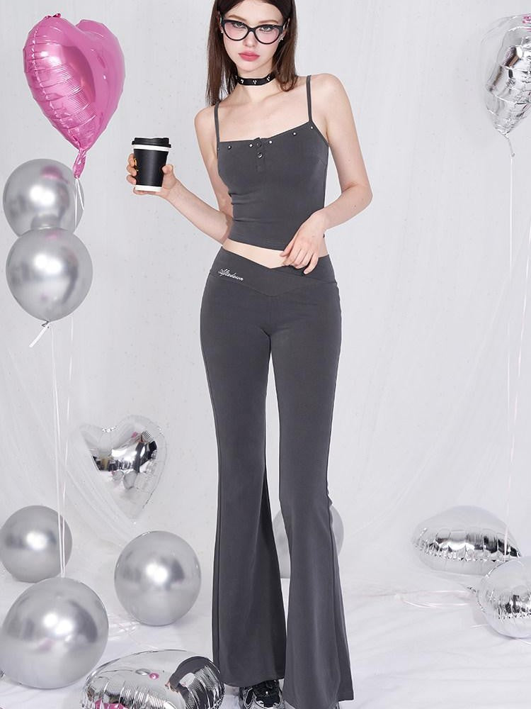 AFTADAWN Studded Cami Micro Flare High Stretch Pants Women&