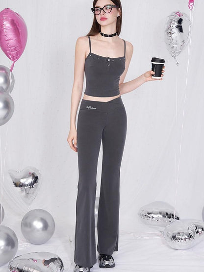 AFTADAWN Studded Cami Micro Flare High Stretch Pants Women&