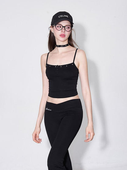 AFTADAWN Studded Cami Micro Flare High Stretch Pants Women&