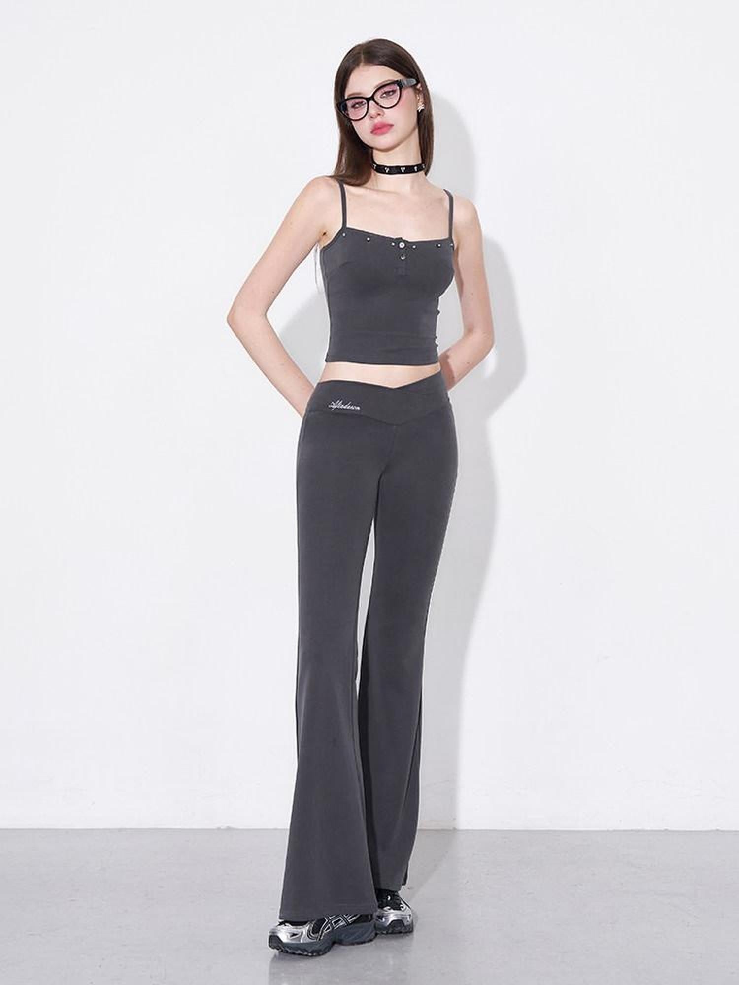 AFTADAWN Studded Cami Micro Flare High Stretch Pants Women&