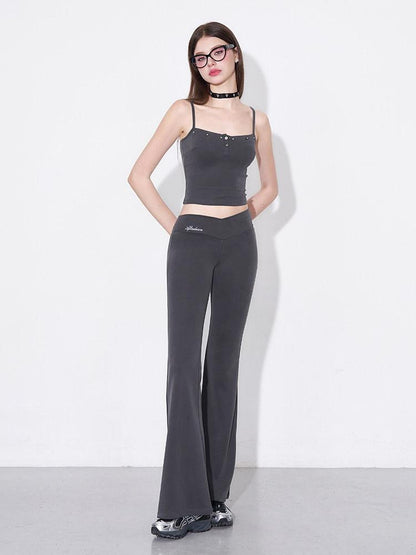 AFTADAWN Studded Cami Micro Flare High Stretch Pants Women&