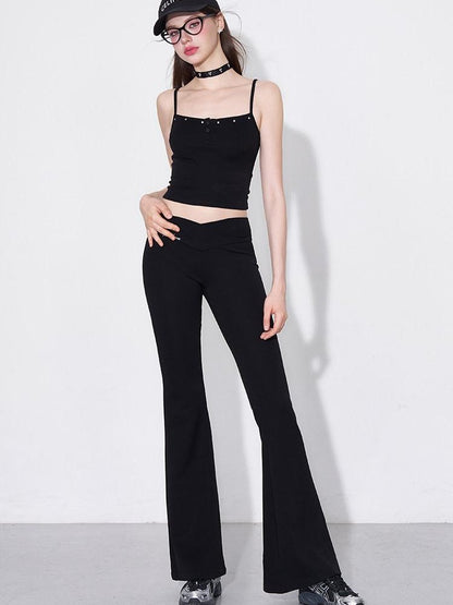 AFTADAWN Studded Cami Micro Flare High Stretch Pants Women&