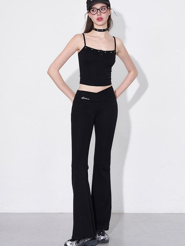 AFTADAWN Studded Cami Micro Flare High Stretch Pants Women&