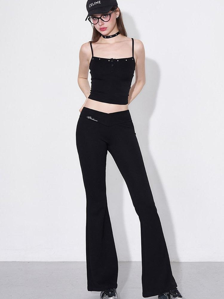 AFTADAWN Studded Cami Micro Flare High Stretch Pants Women&